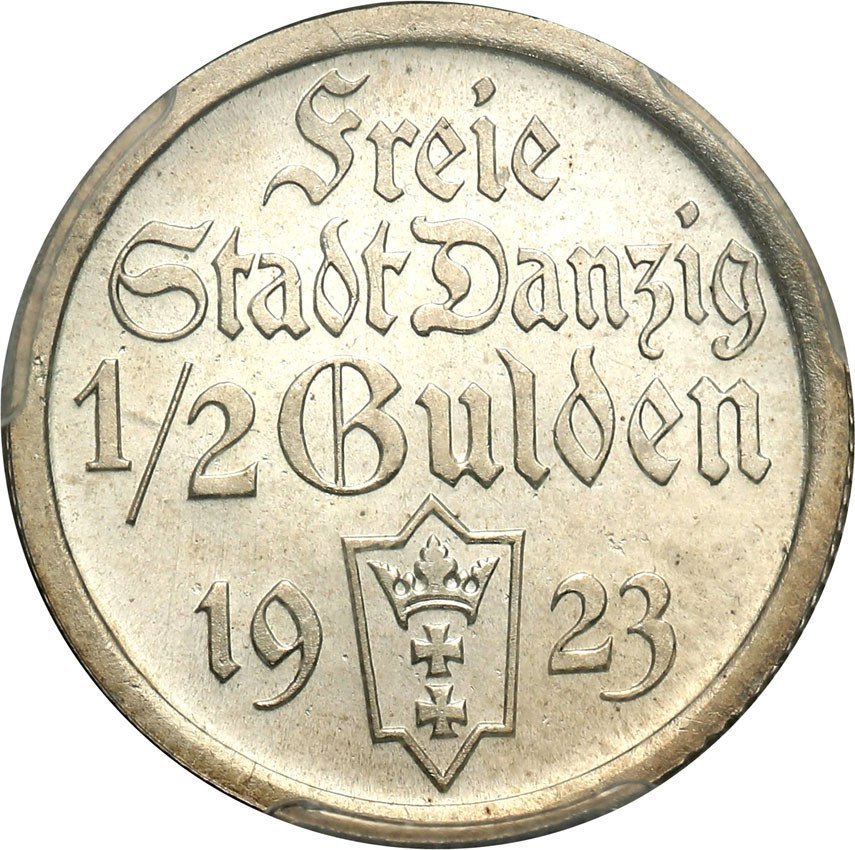 WM Gdańsk/Danzig. 1/2 Guldena 1923 stempel LUSTRZANY PCGS PR66 (2 MAX) RZADKOŚĆ